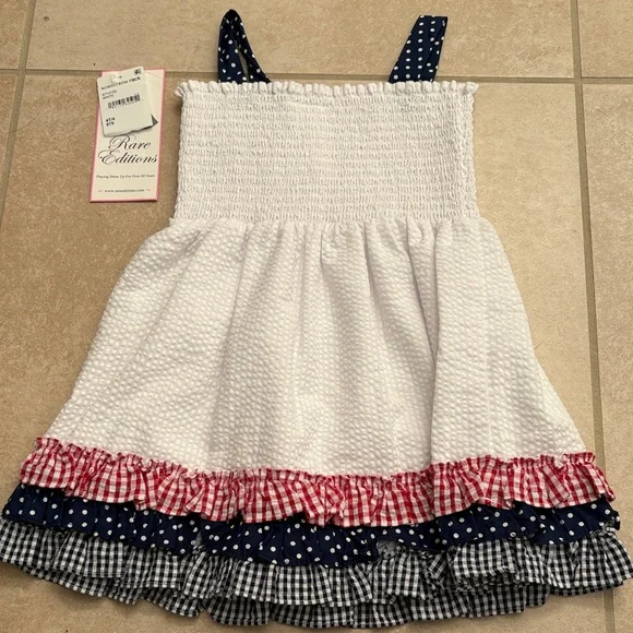 Rare Editions White Dress with Navy and Red Accents - Picture 4 of 4